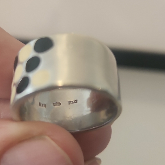 Vintage Italian Sterling & Enamel Polka Dots Chunky Ring - Picture 3 of 6